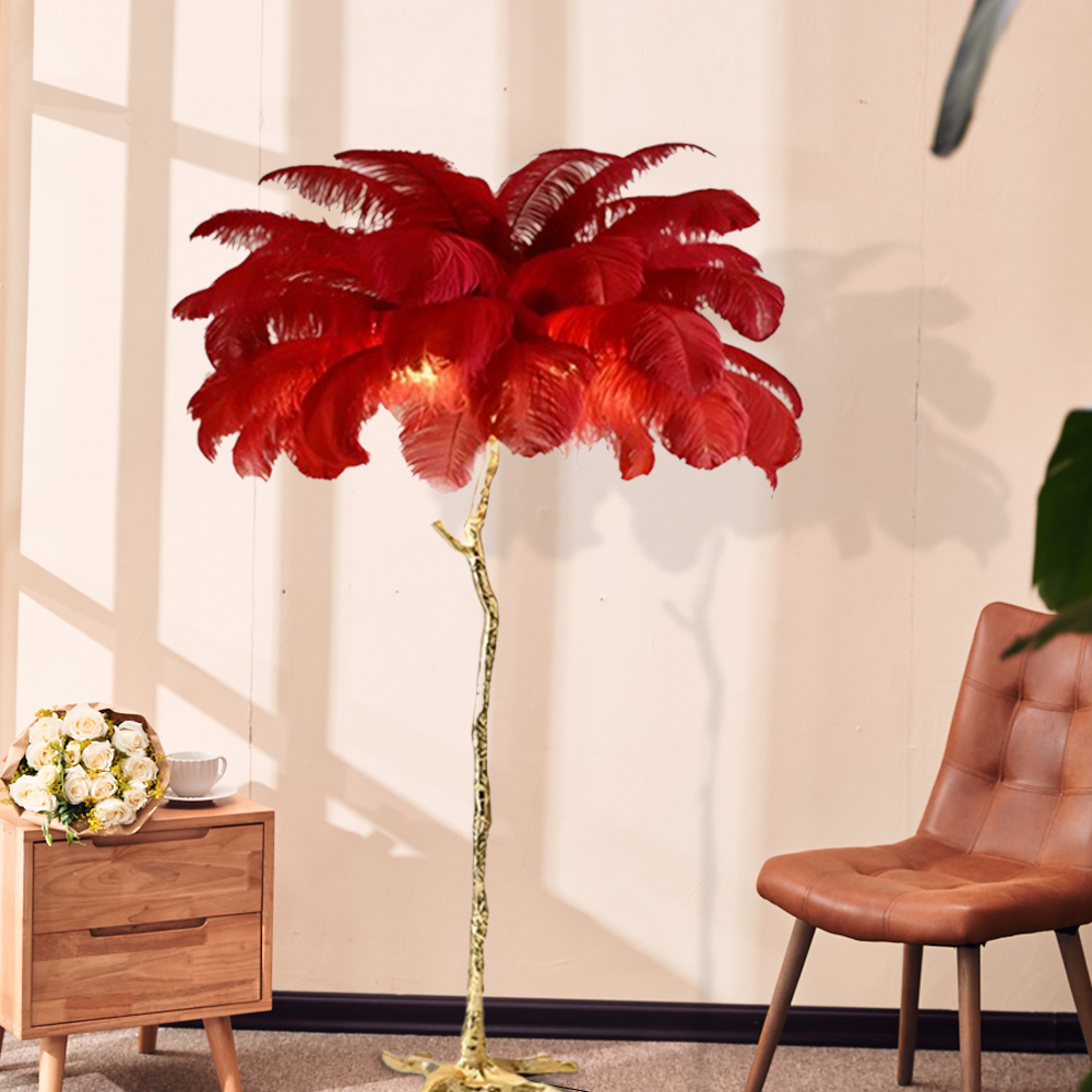 Rot Feder-Stehlampe für Wohnzimmer