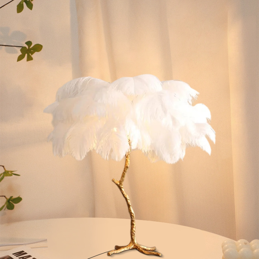 Weiße Feder-Tischlampe, geeignet für das Wohnzimmer