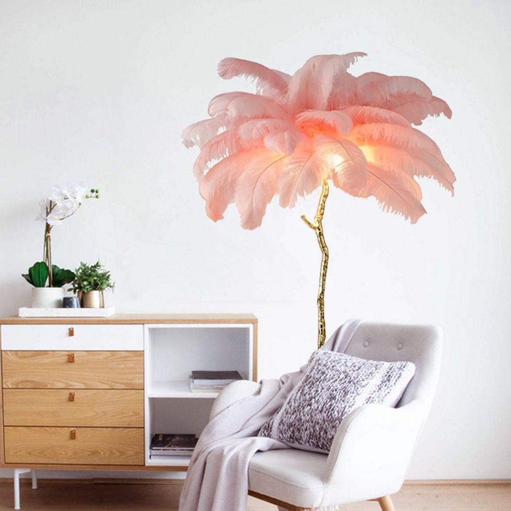 Rosa Feder-Stehlampe, geeignet für das Wohnzimmer