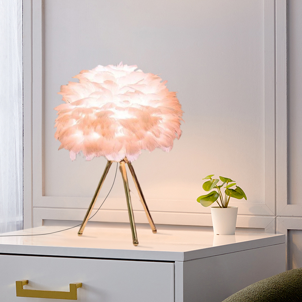 Art Deco Tischlampe LED  Metall/Feder Rosa Schlafzimmer