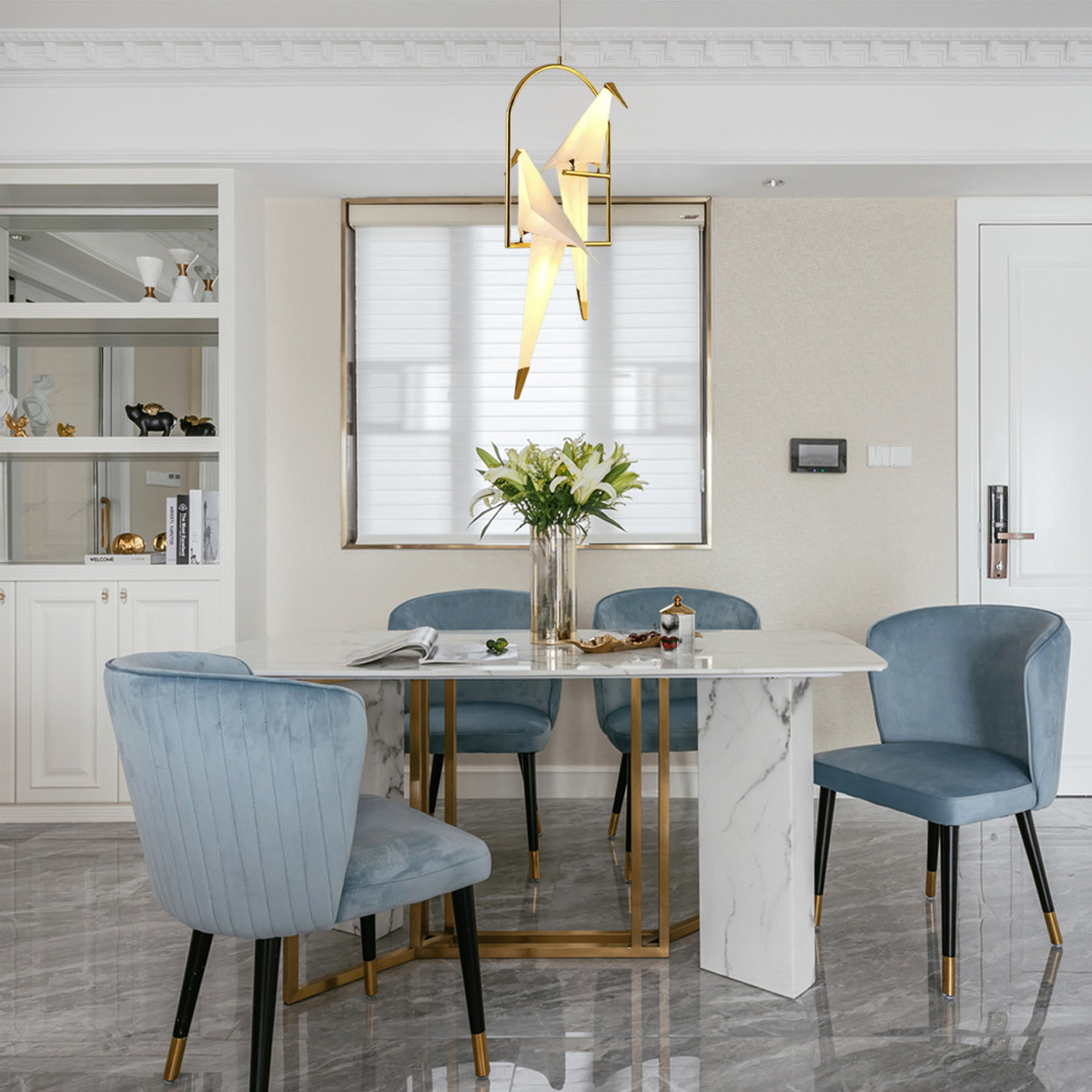 Moderne Pendelleuchte  Metall Glas Vogel Gold Esszimmer