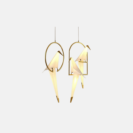 Moderne Pendelleuchte  Metall Glas Vogel Gold Esszimmer
