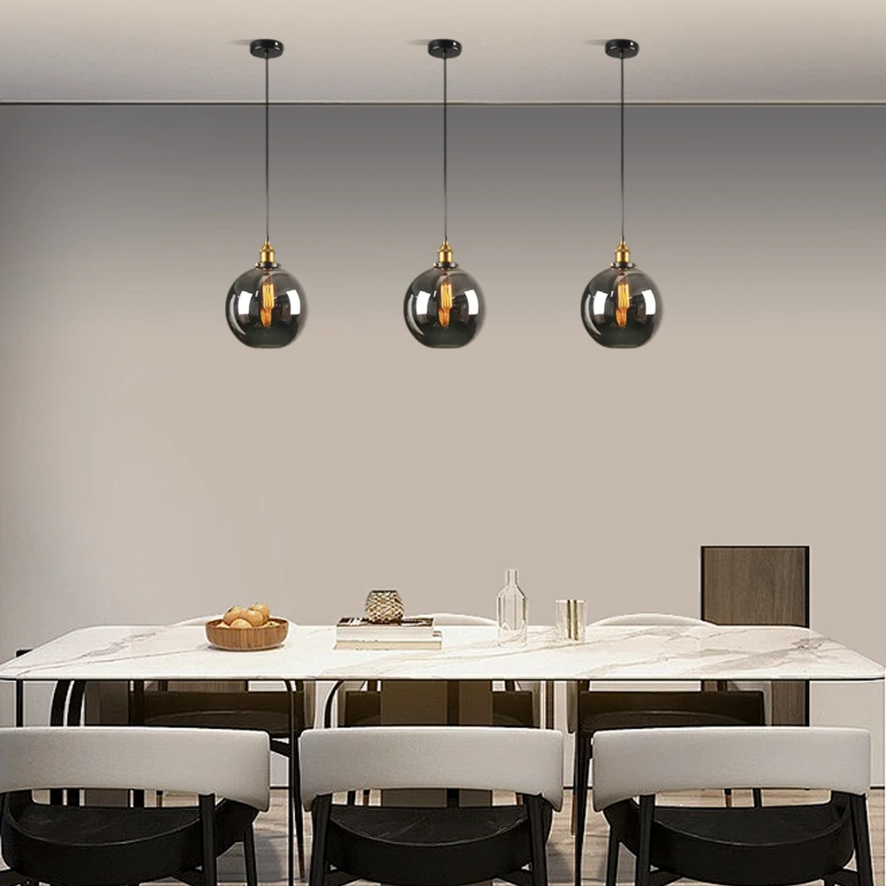Industriell LED Pendelleuchte C-Somke Grau Kugel Form