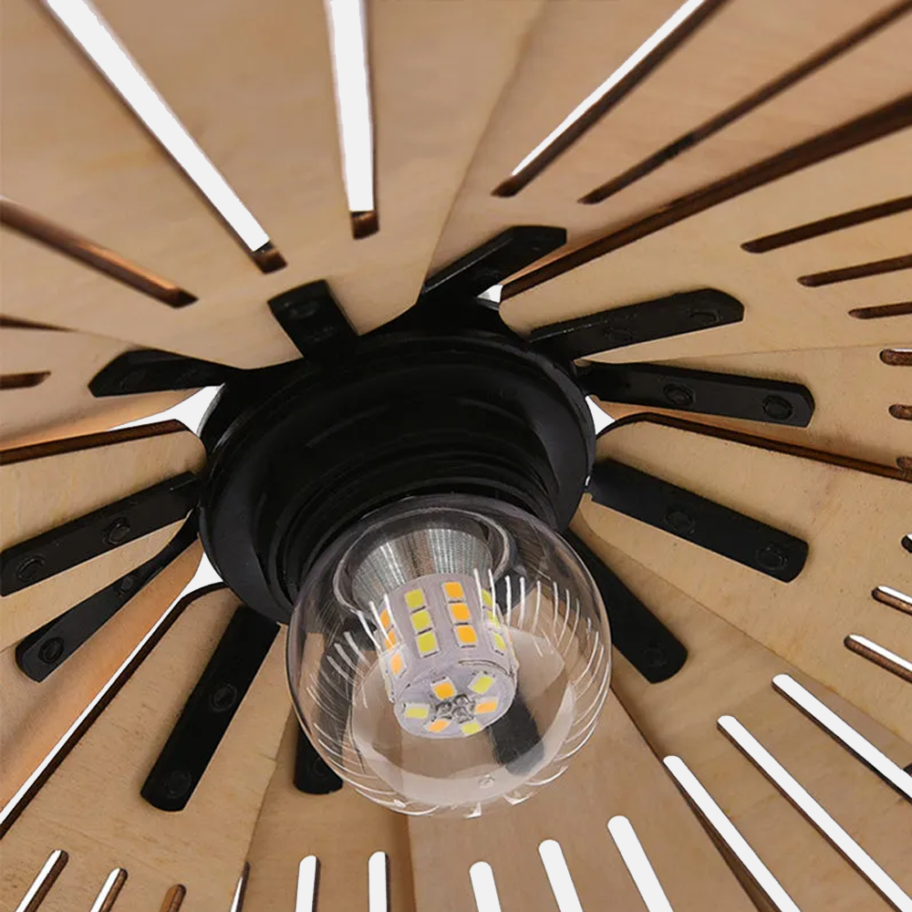 Designer Pendelleuchte Gelb/Braun Metall Holz Haube Schlafzimmer