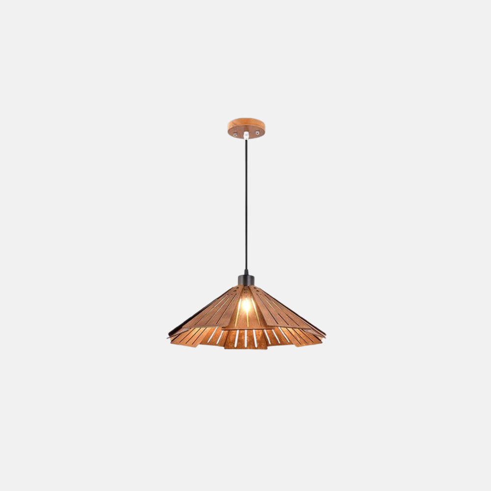 Designer Pendelleuchte Gelb/Braun Metall Holz Haube Schlafzimmer