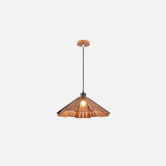 Designer Pendelleuchte Gelb/Braun Metall Holz Haube Schlafzimmer