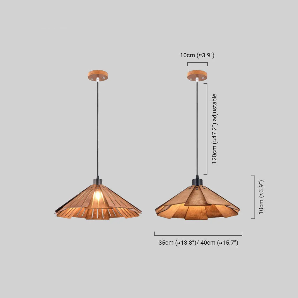 Designer Pendelleuchte Gelb/Braun Metall Holz Haube Schlafzimmer