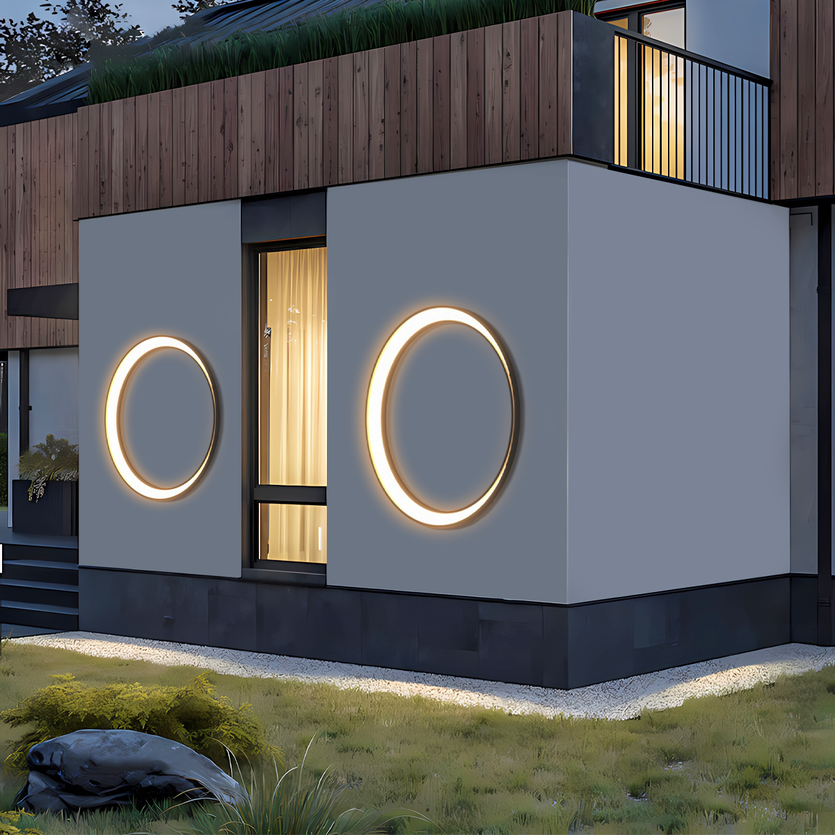 Moderne Außenwandleuchte LED Ring Schwarz Metall Garten/Hof