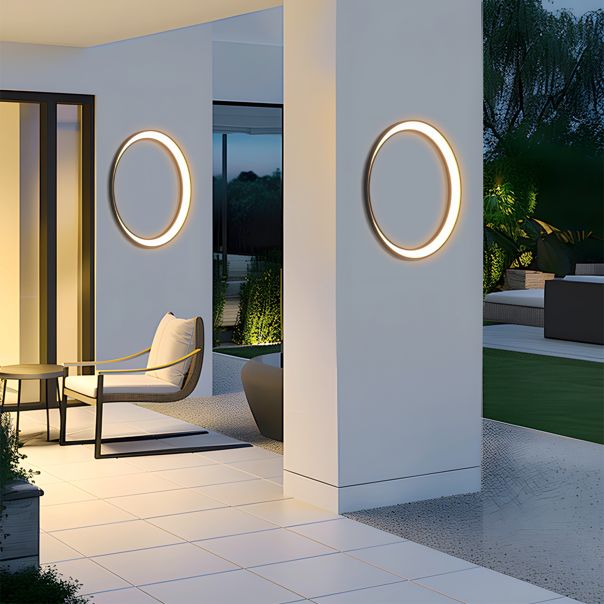 Moderne Außenwandleuchte LED Ring Schwarz Metall Garten/Hof