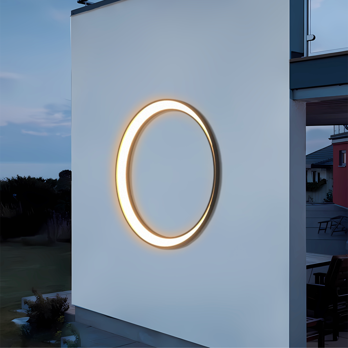 Moderne Außenwandleuchte LED Ring Schwarz Metall Garten/Hof