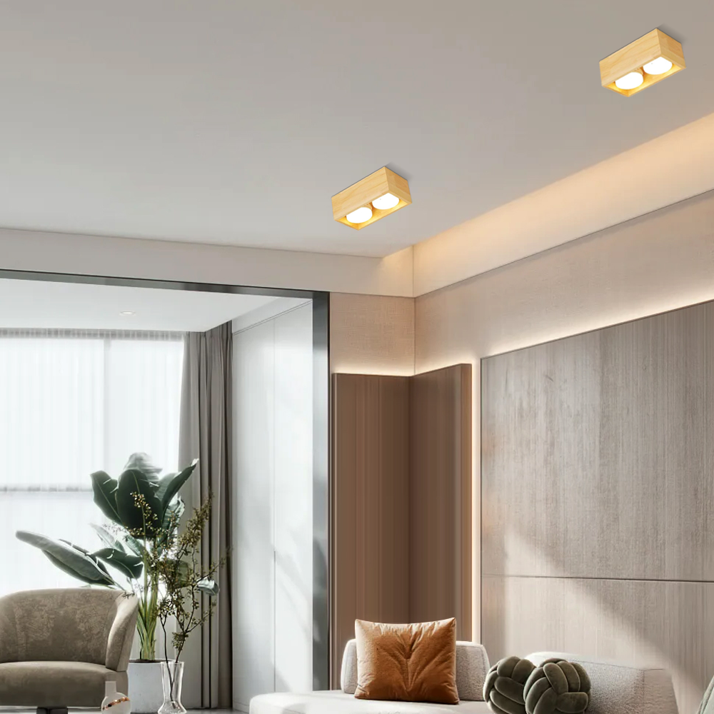 Modern Deckenleuchte LED Holz Quadratisch Holz Schlafzimmer