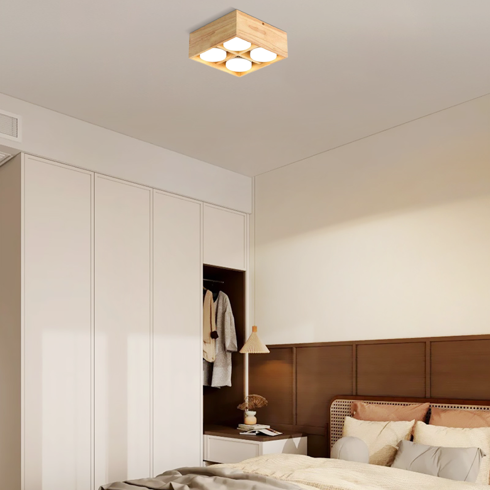 Modern Deckenleuchte LED Holz Quadratisch Holz Schlafzimmer