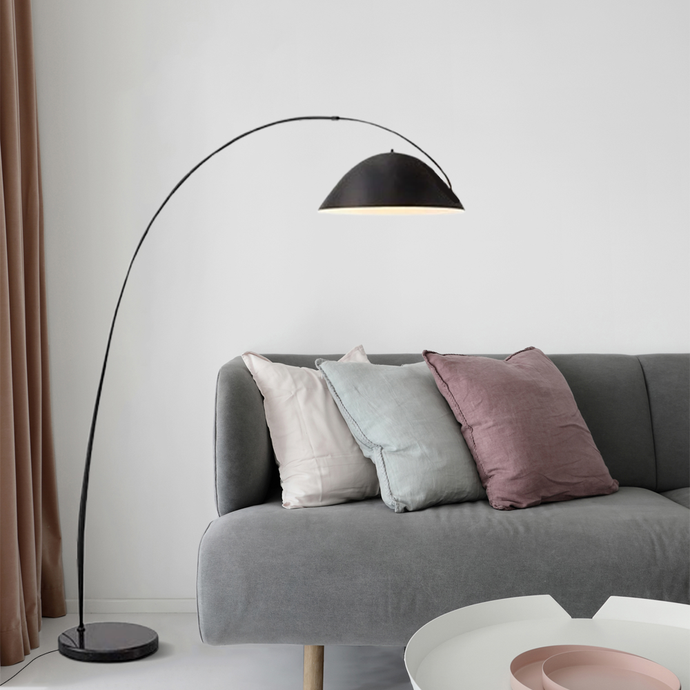 Modern Stehlampe LED Gebogen Schwarz Metall Wohn/Schlafzimmer 