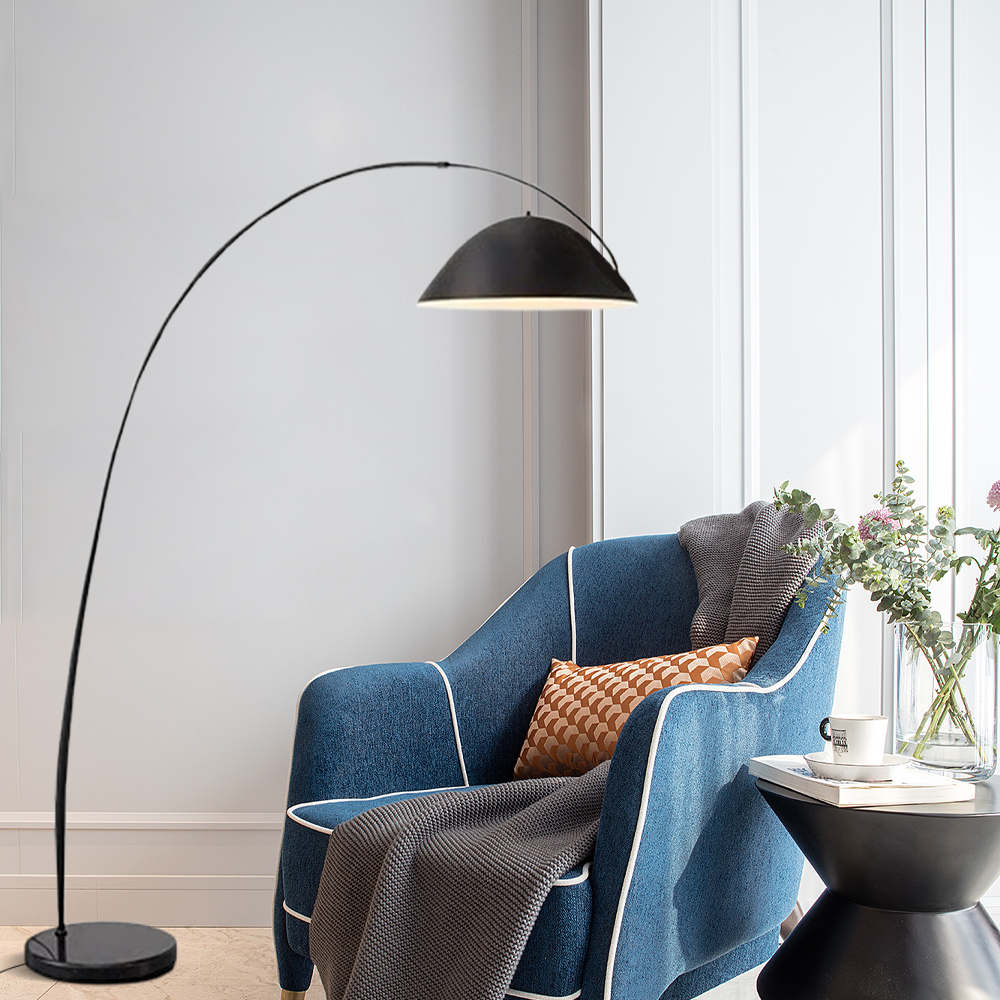 Modern Stehlampe LED Gebogen Schwarz Metall Wohn/Schlafzimmer 