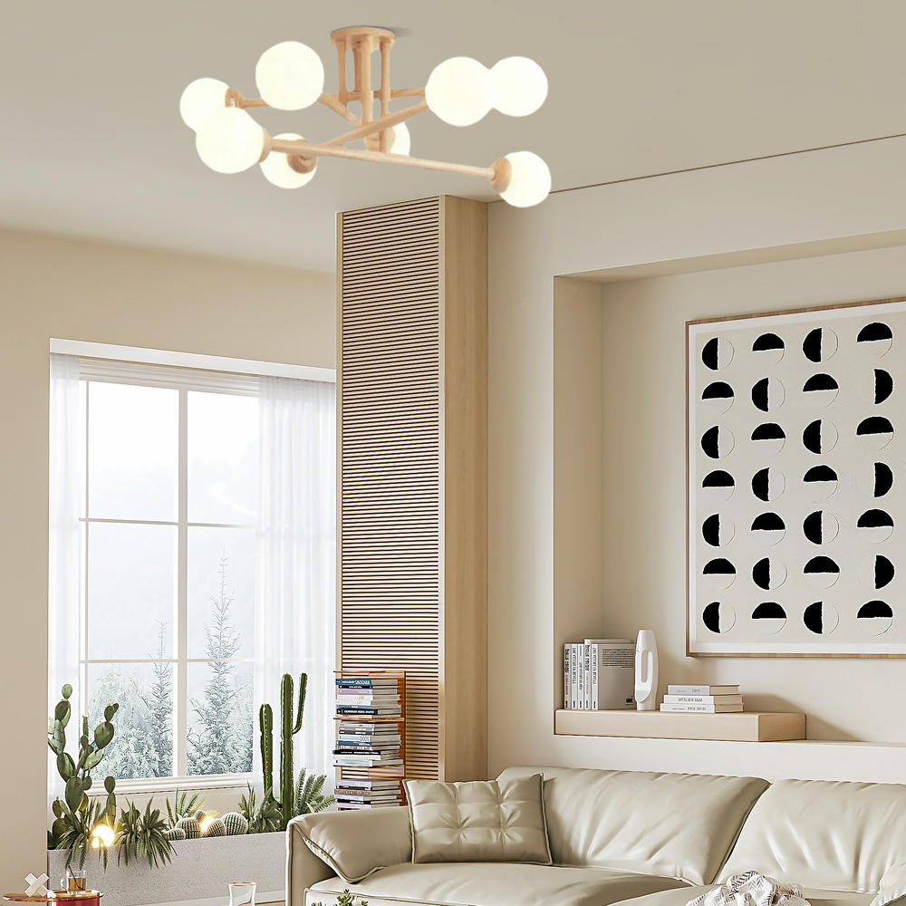 Modern Deckenleuchte LED Holz Dendritisch Weiß Wohnzimmer
