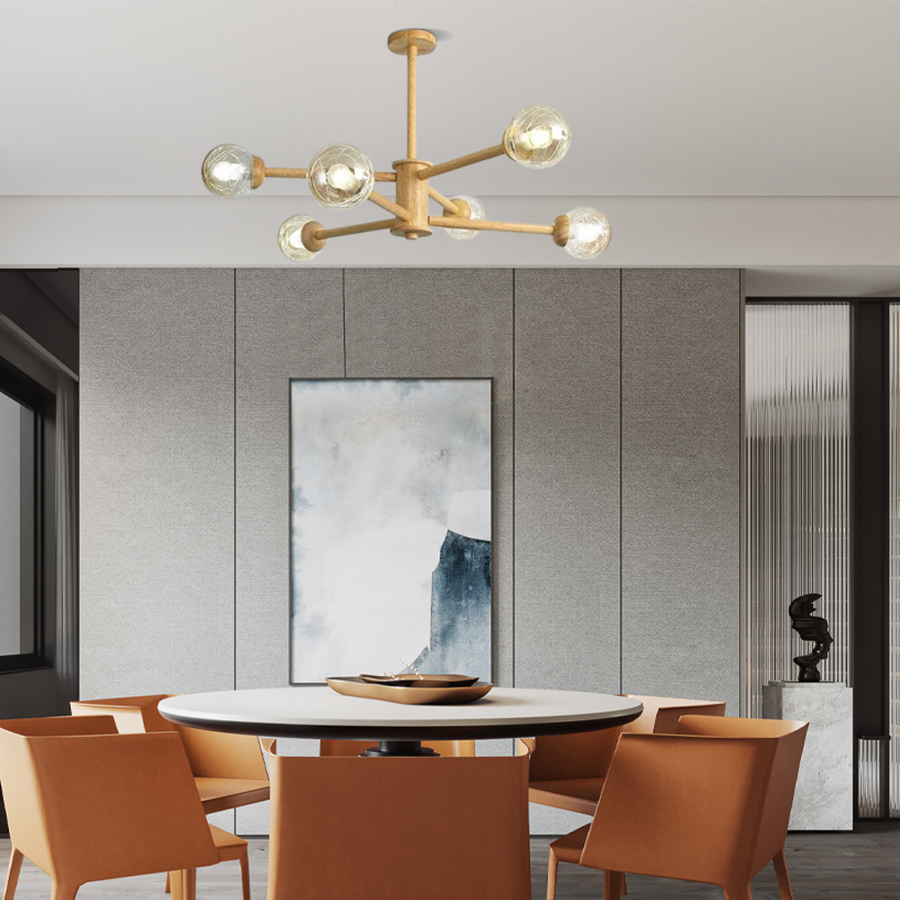 Modern Kronleuchter LED Sprudelnd Holz/Glas Klar Wohnzimmer