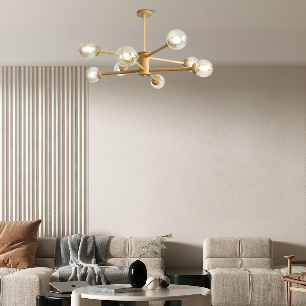 Modern Kronleuchter LED Sprudelnd Holz/Glas Klar Wohnzimmer
