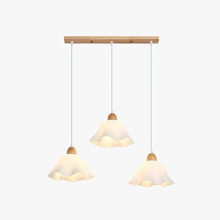 Moderne Pendelleuchte LED Weiß Blume Holz Weiß Wohn/Schlaf/Esszimmer