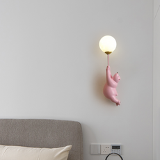 Art Deco Wandlampe LED Bär Ballon Rosa Acryl Kinderzimmer