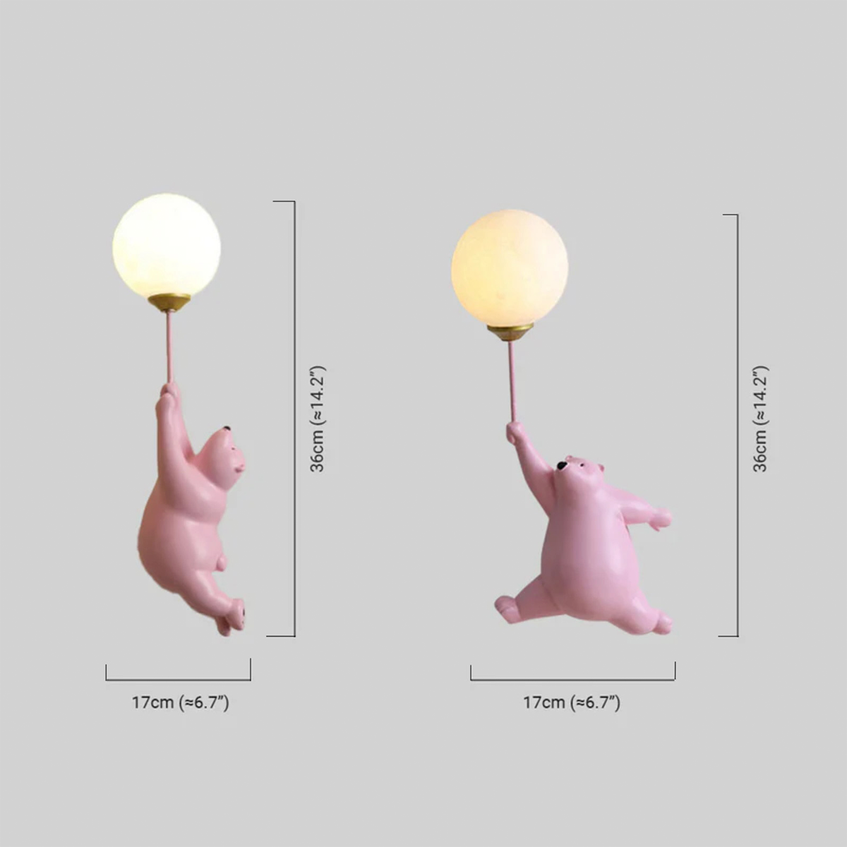 Art Deco Wandlampe LED Bär Ballon Rosa Acryl Kinderzimmer