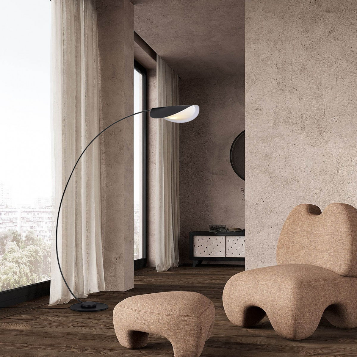 Minimalistische Stehlampe Schwarzes Metall Geradlinig Wohnzimmer