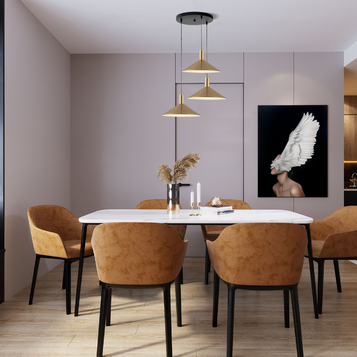 Gold Pendelleuchte eignet sich für das Esszimmer