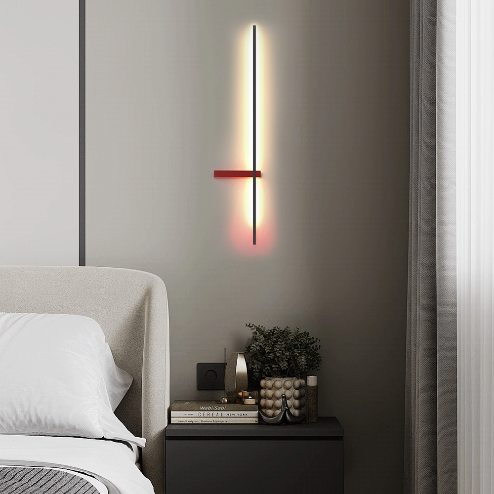 Minimalistische Wandleuchte LED Linear Metall Rot Schlaf/Wohnzimmer