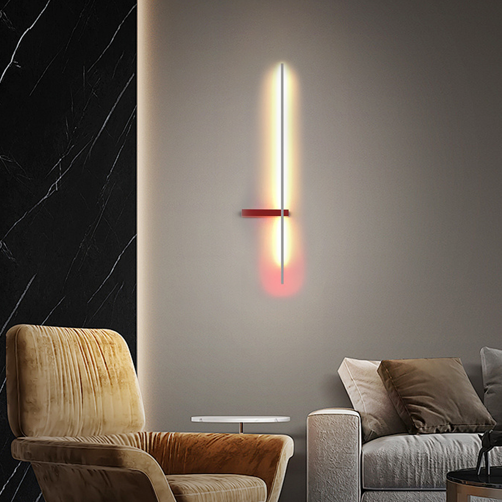 Minimalistische Wandleuchte LED Linear Metall Rot Schlaf/Wohnzimmer