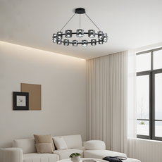 Modern Pendelleuchte LED 9/12/15Flammig Ring Glas Gold/Schwarz Wohnzimmer