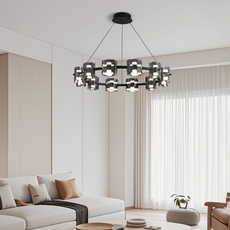 Modern Pendelleuchte LED 9/12/15Flammig Ring Glas Gold/Schwarz Wohnzimmer