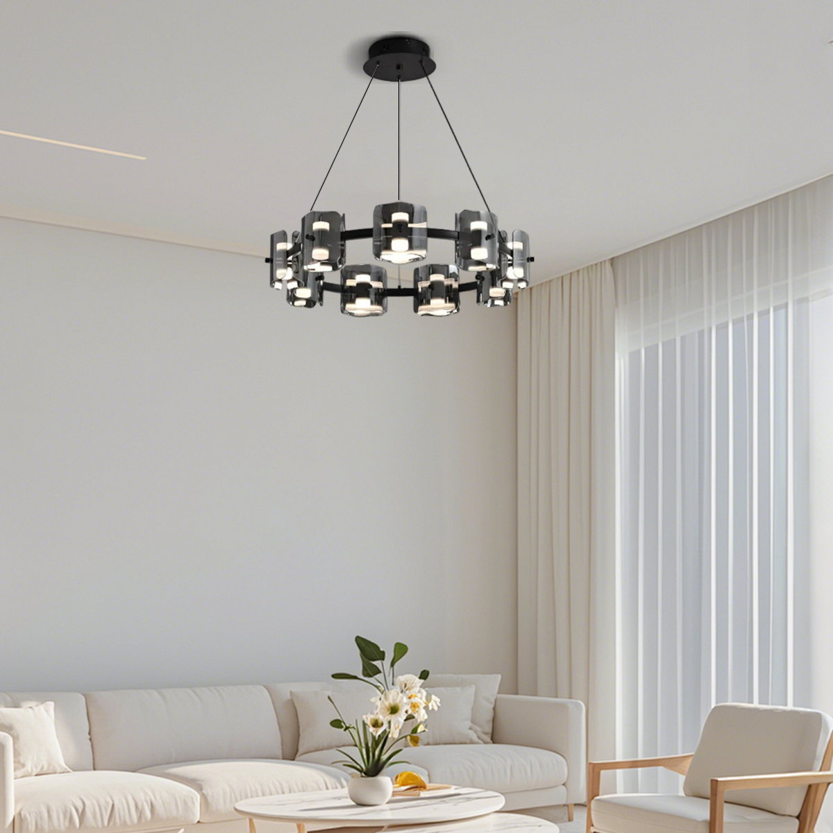Modern Pendelleuchte LED 9/12/15Flammig Ring Glas Gold/Schwarz Wohnzimmer
