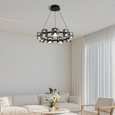 Modern Pendelleuchte LED 9/12/15Flammig Ring Glas Gold/Schwarz Wohnzimmer