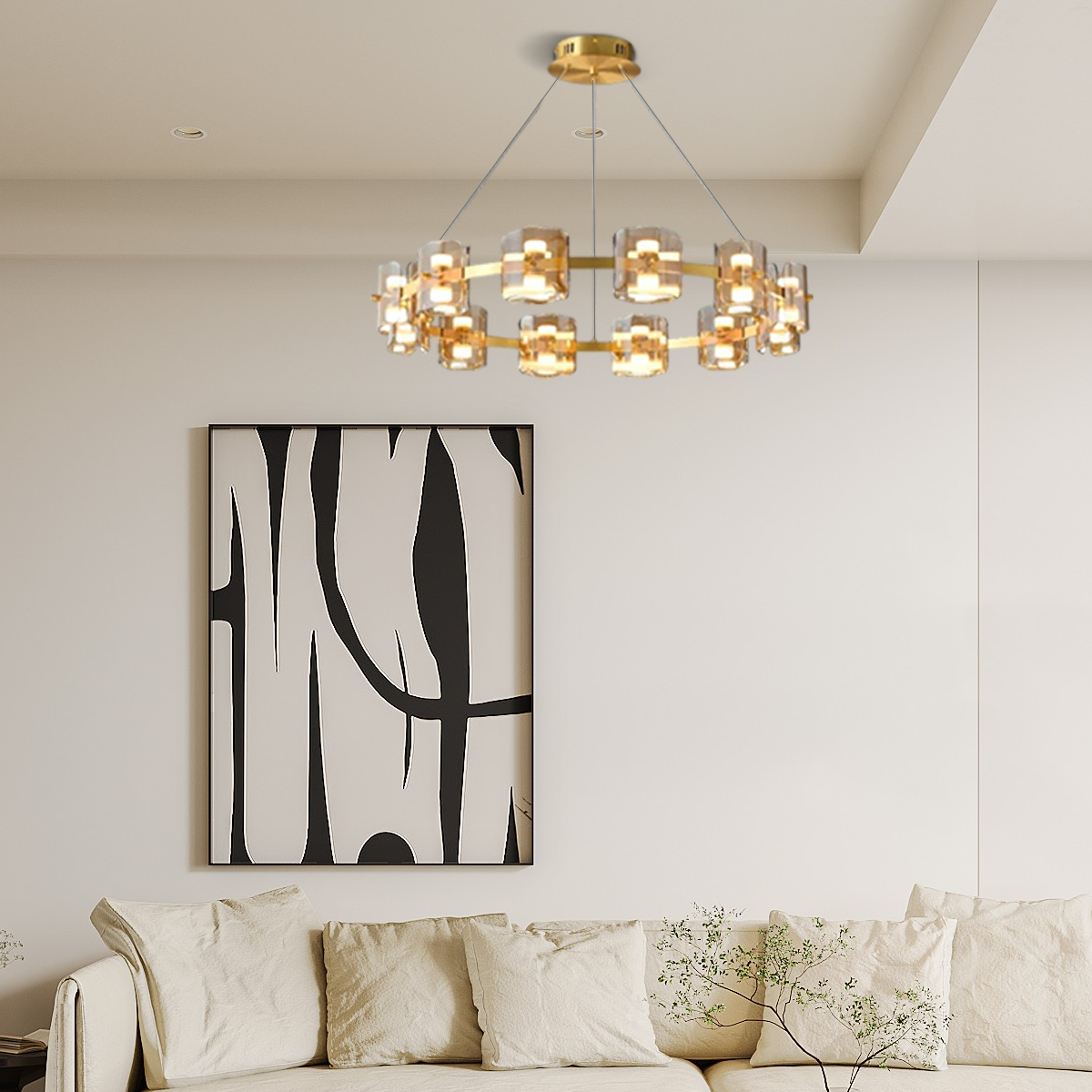 Modern Pendelleuchte LED 9/12/15Flammig Ring Glas Gold/Schwarz Wohnzimmer