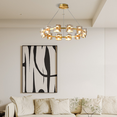 Modern Pendelleuchte LED 9/12/15Flammig Ring Glas Gold/Schwarz Wohnzimmer