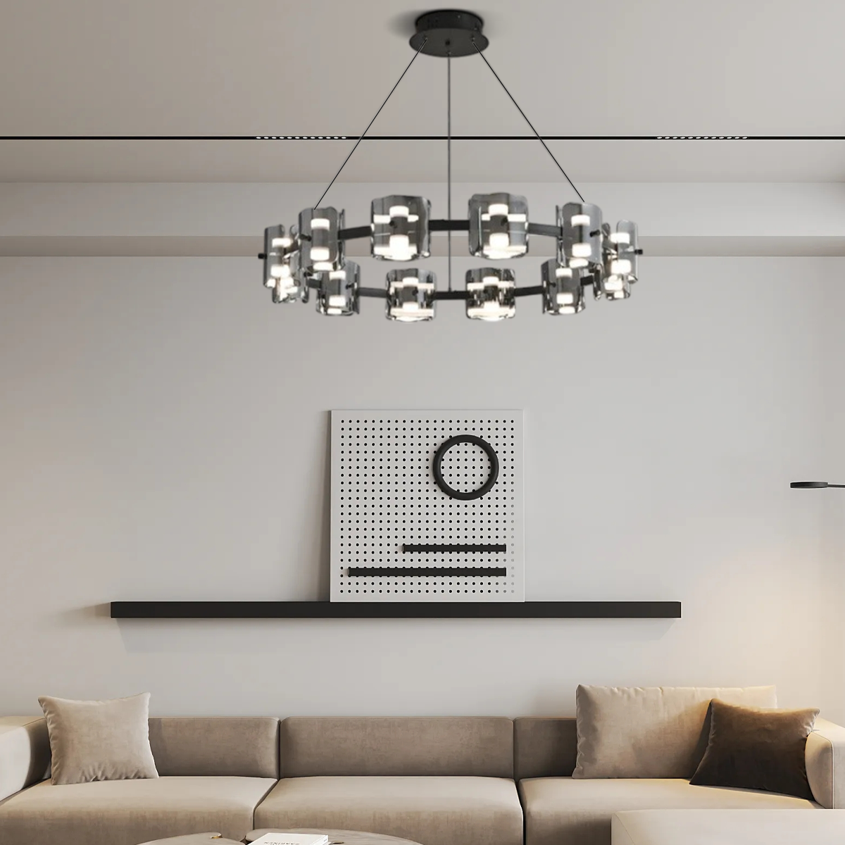 Modern Pendelleuchte LED 9/12/15Flammig Ring Glas Gold/Schwarz Wohnzimmer