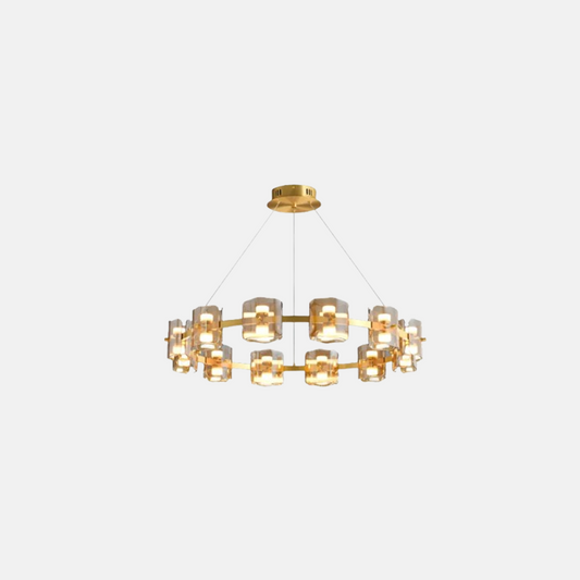 Modern Pendelleuchte LED 9/12/15Flammig Ring Glas Gold/Schwarz Wohnzimmer