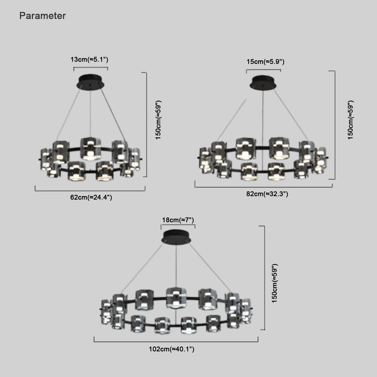 Modern Pendelleuchte LED 9/12/15Flammig Ring Glas Gold/Schwarz Wohnzimmer