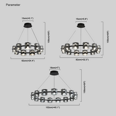 Modern Pendelleuchte LED 9/12/15Flammig Ring Glas Gold/Schwarz Wohnzimmer