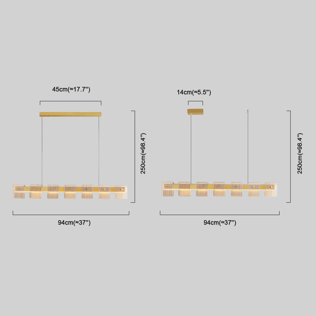 Modern Pendelleuchte LED Linear Gold Reines Kupfer/Glas Esszimmer