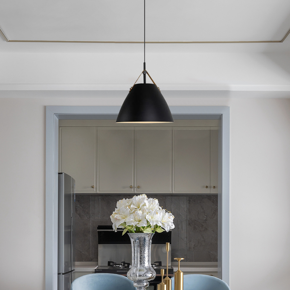 Moderne Pendelleuchte Schwarz Metall Abdeckung Esszimmer