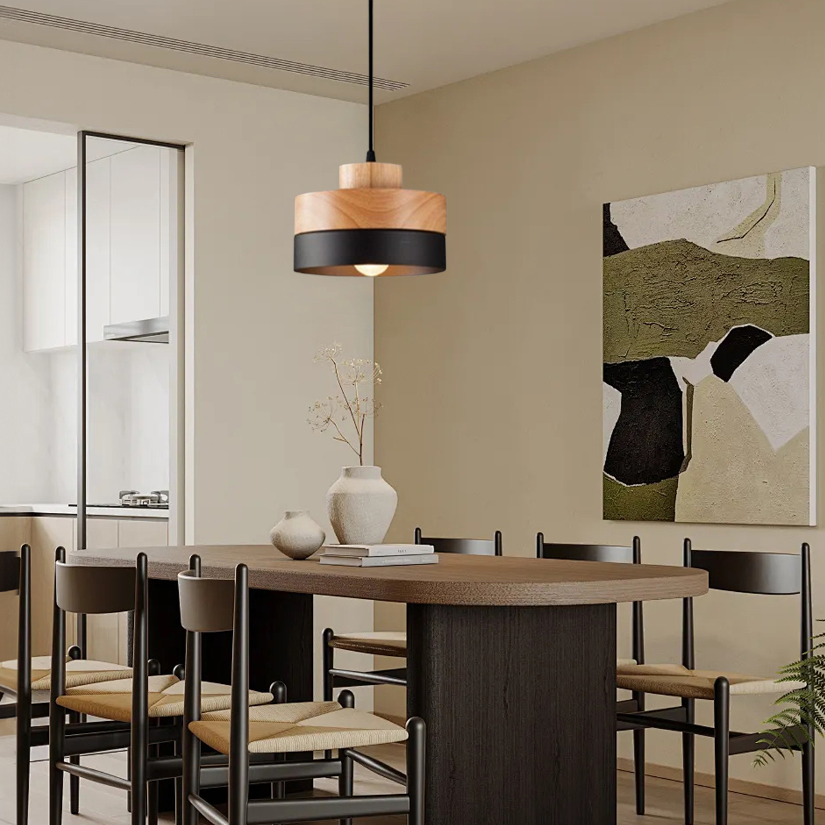 Modern Pendelleuchte LED Holz/Metall Schwarz -Ideal für die Montage über dem Esstisch