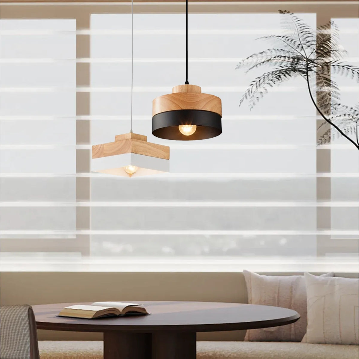 Modern Pendelleuchte LED Holz/Metall Schwarz/Weiß - moderne und natürliche