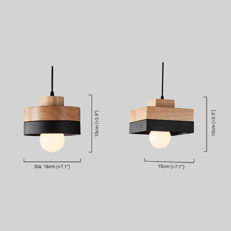 Maßzeichnung der modern Pendelleuchte LED Holz/Metall 