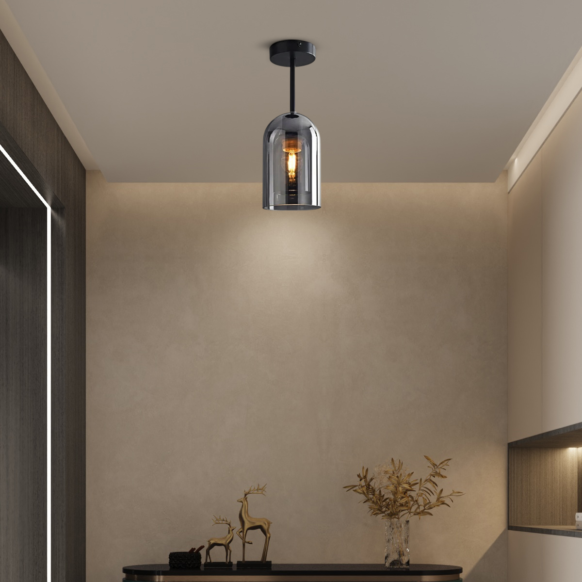 Modern Decken/Pendelleuchte LED Grau Metall Glas Wohn/Esszimmer