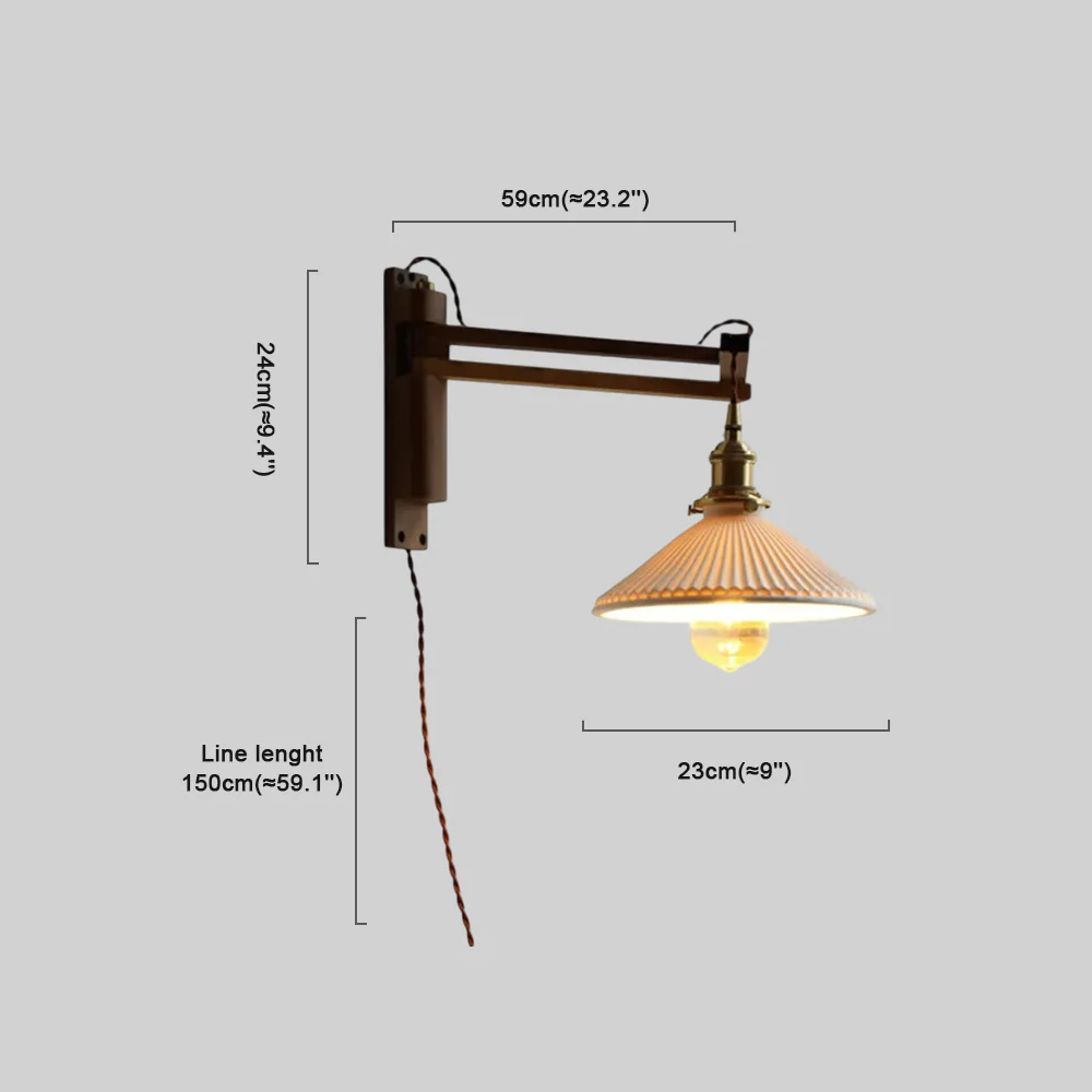 Vintage Wandlampe LED Holz Konisch Walnussfarbe Treppenhaus