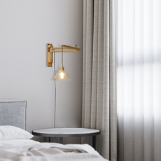 Vintage Wandlampe LED Holz Konisch Walnussfarbe Treppenhaus