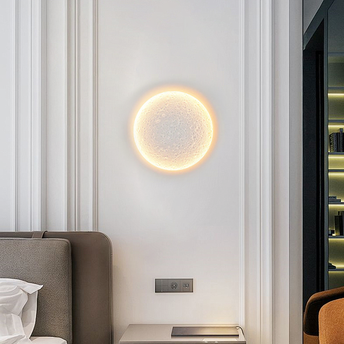 Art Deco Wandlampe LED Mond Weiß Gips Wohnzimmer