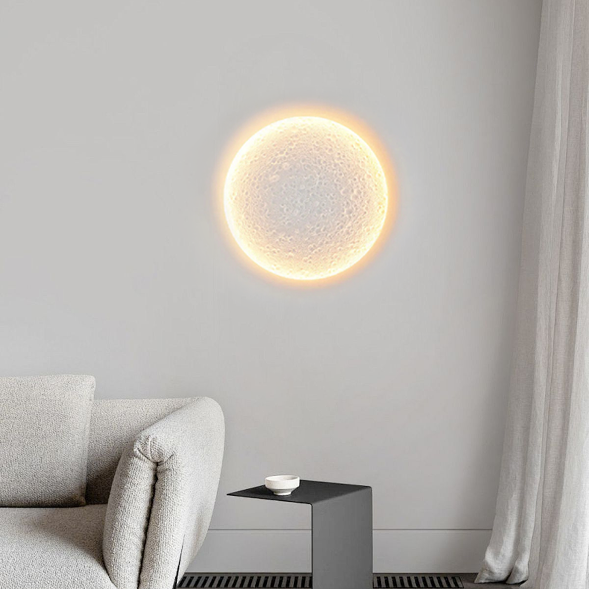 Art Deco Wandlampe LED Mond Weiß Gips Wohnzimmer