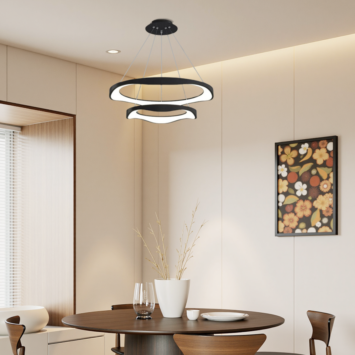 Moderne Pendelleuchte LED Ring Schwarz/Weiß Metall Wohn/Esszimmer