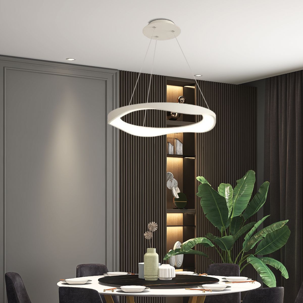 Moderne Pendelleuchte LED Ring Schwarz/Weiß Metall Wohn/Esszimmer